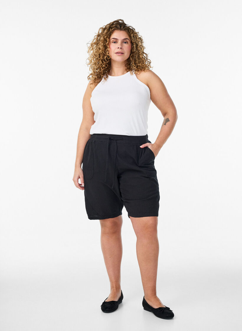 L&oslash;se shorts i bomuld med lommer, Sort, Model image number 1