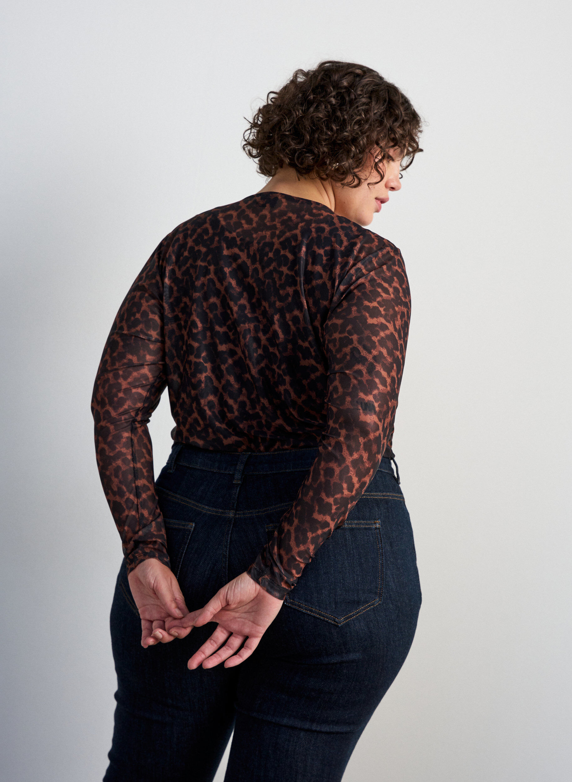 ZizziMeshbluse med print, Brun, Model image number 2