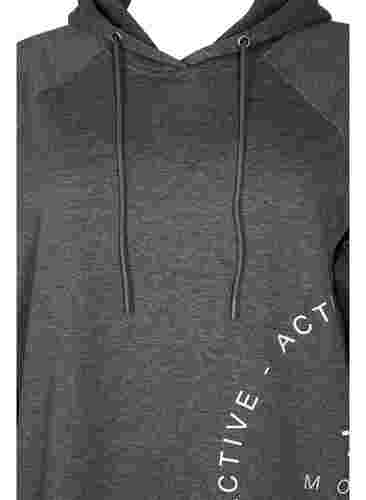 Lang sweatshirt med hætte og printdetaljer, Dark Grey Melange, Packshot image number 2