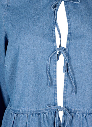 Peplum bluse i denim med bindelukning, Light Blue Denim, Packshot image number 2