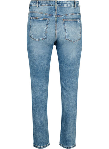 Emily jeans med normal talje og slid, Blue denim, Packshot image number 1
