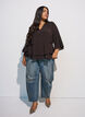 Bluse med 3/4-&aelig;rmer og fl&aelig;sedetaljer, Brun, Model image number 1