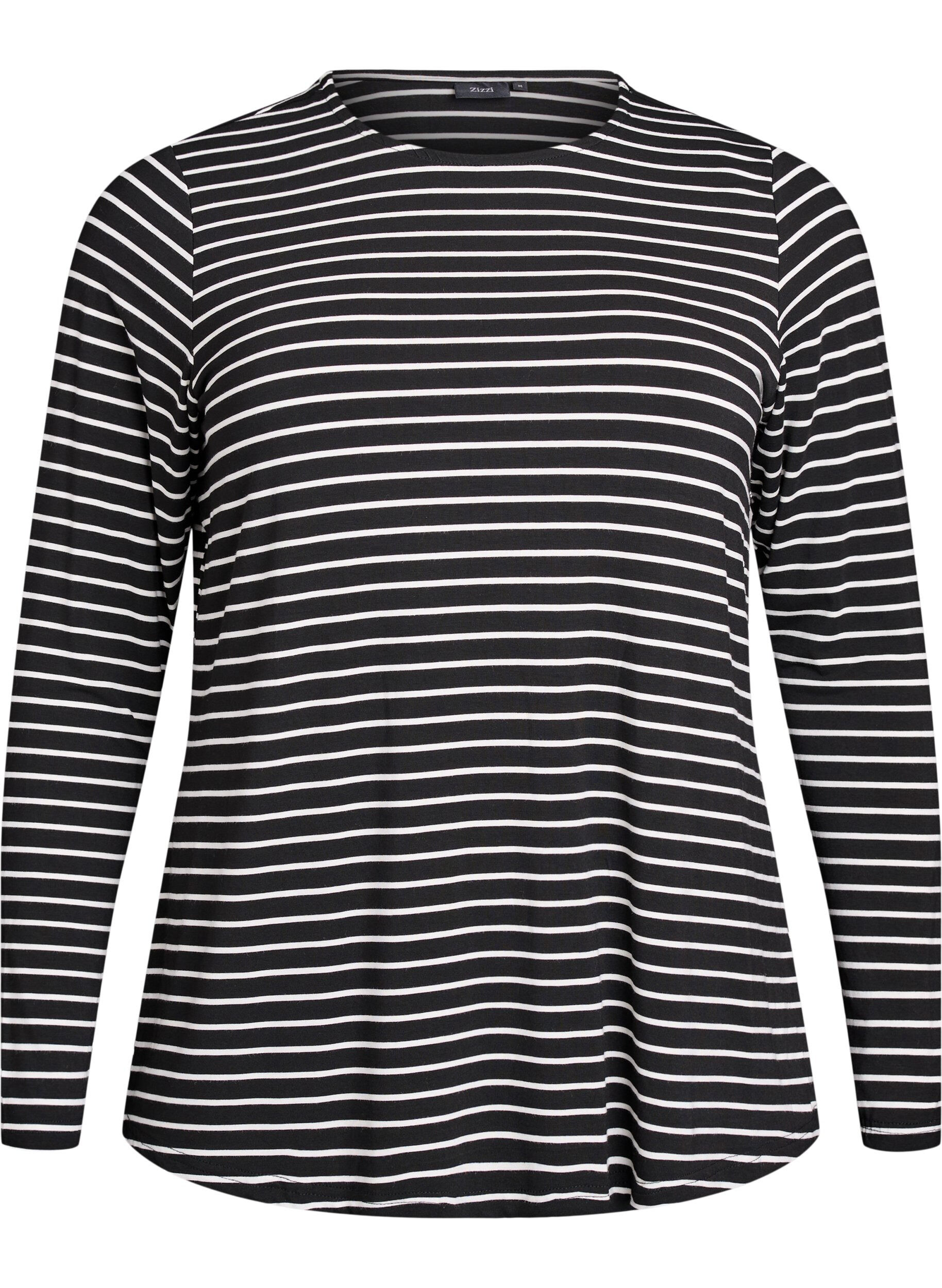 ZizziLang&aelig;rmet bluse med striber, Sort, Packshot image number 0