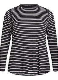 Lang&aelig;rmet bluse med striber, Sort