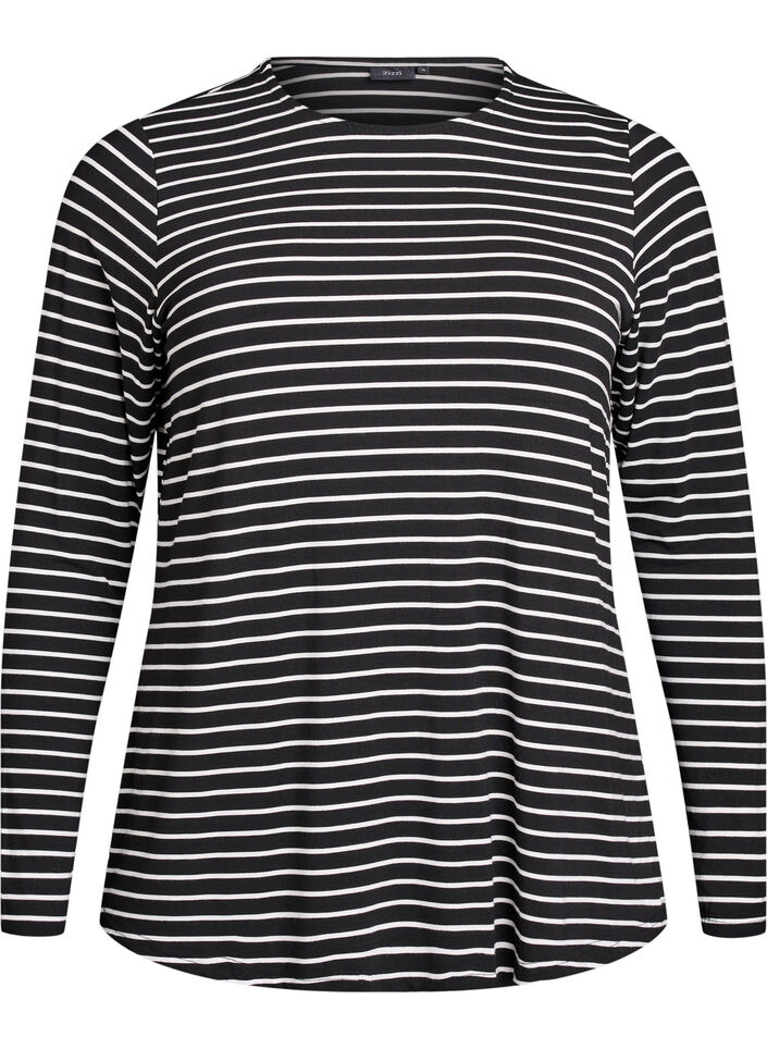 Lang&aelig;rmet bluse med striber, Sort, Packshot image number 0