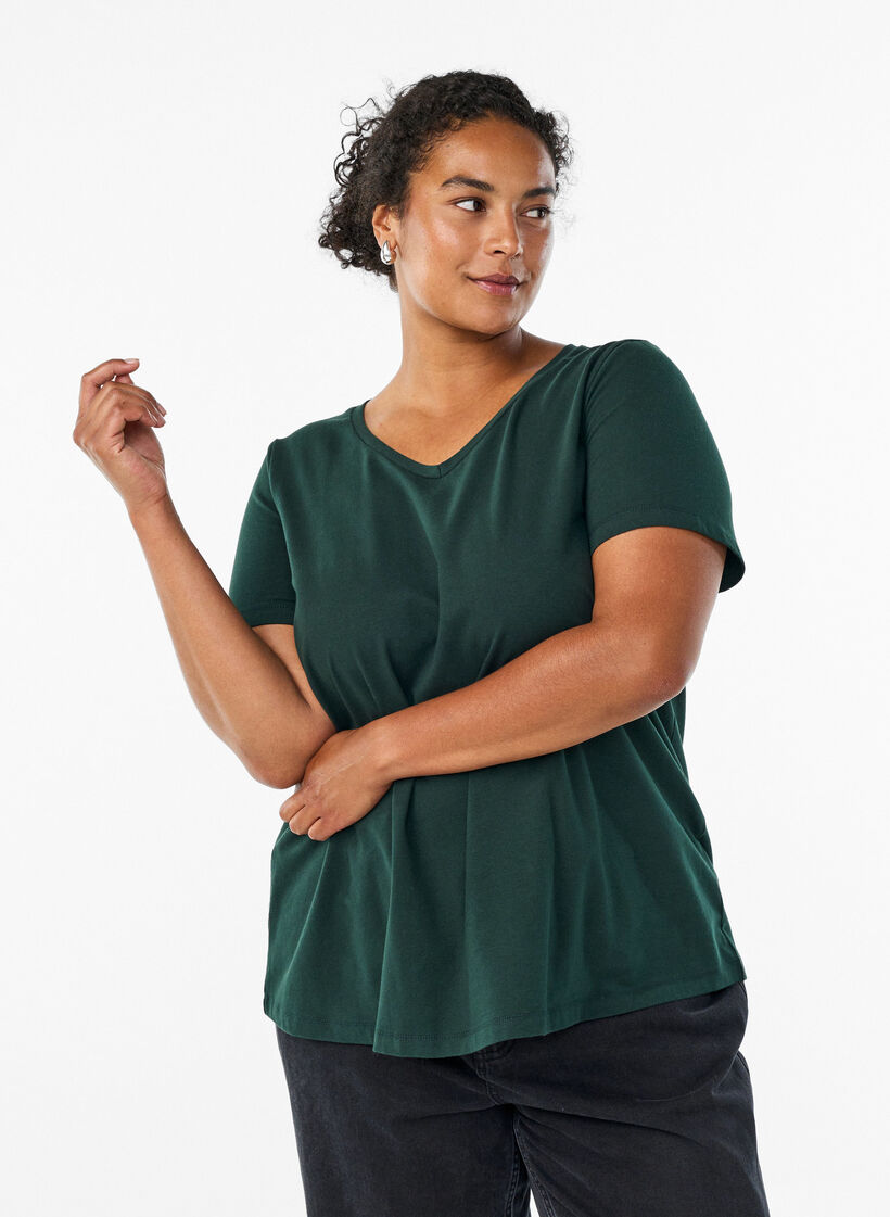 Ensfarvet basis t-shirt i bomuld, Gr&oslash;n, Model image number 0