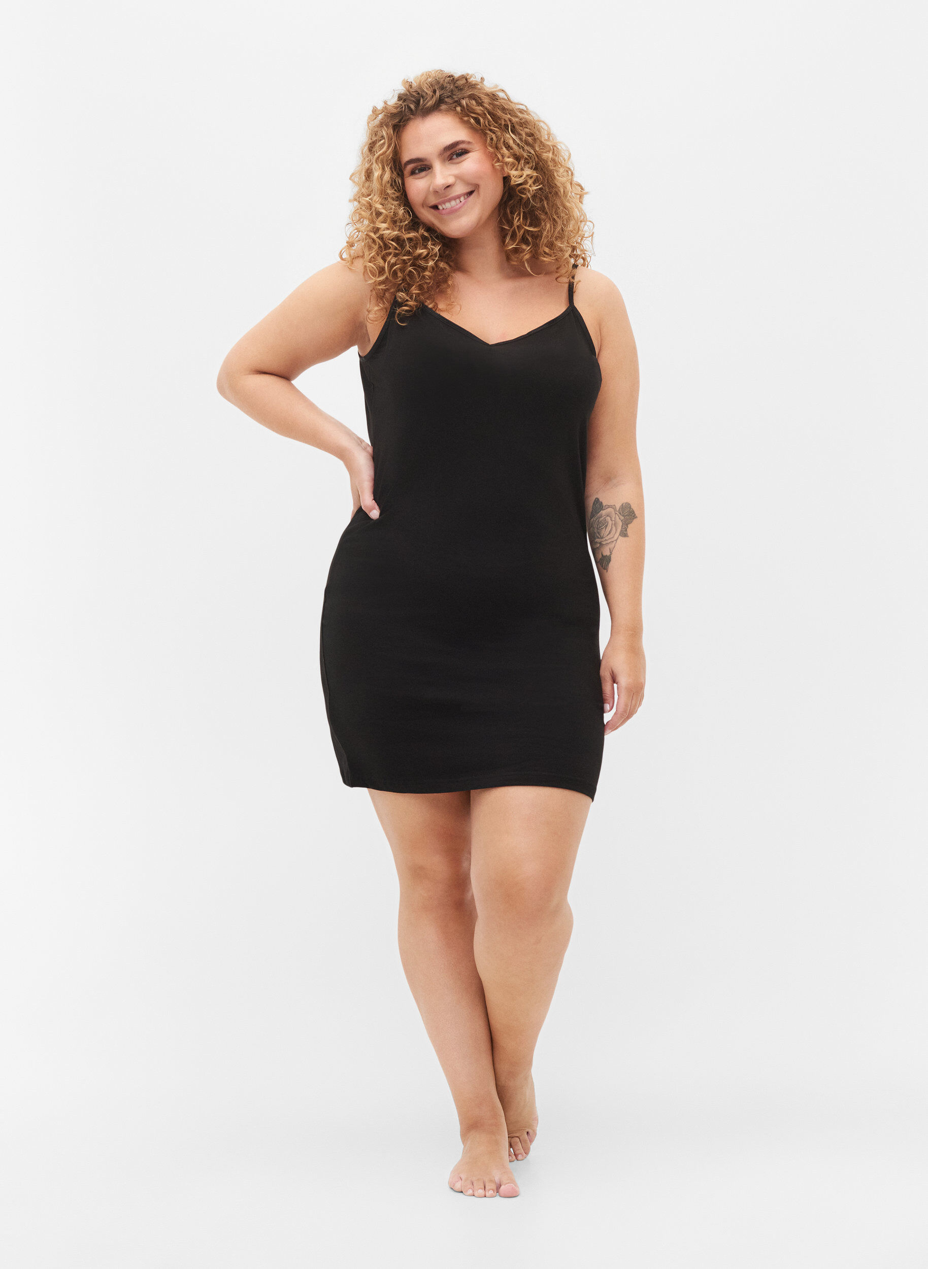 Zizzi Lang basis top i bomuld, Sort, Model image number 1