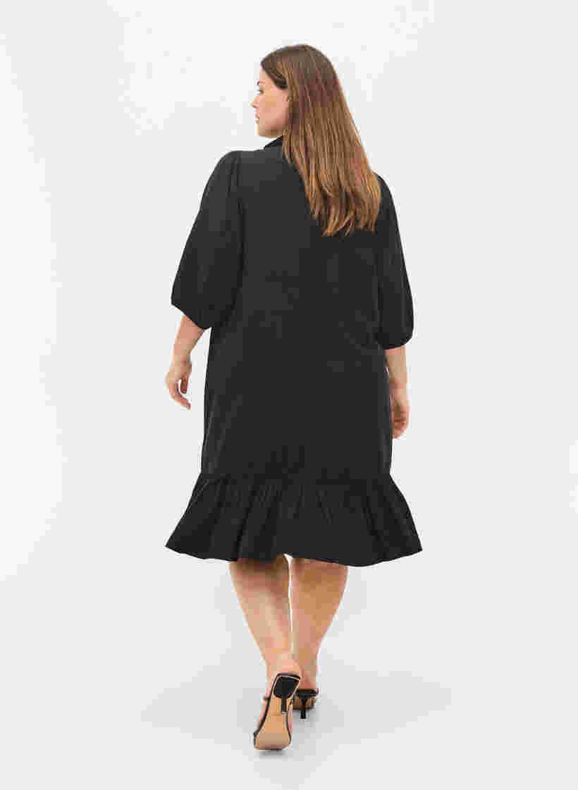 Kjole med flæsekant og 3/4 ærmer, Black, Model image number 1