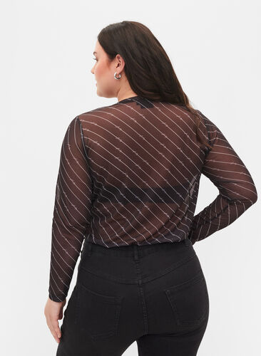 Printet mesh bluse, Black AOP, Model image number 1