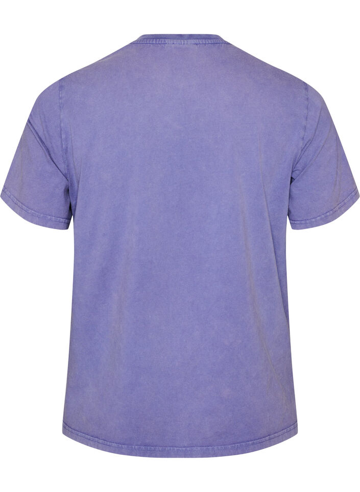 T-shirt i bomuld med frontprint og vasket look, Lilla, Packshot image number 1