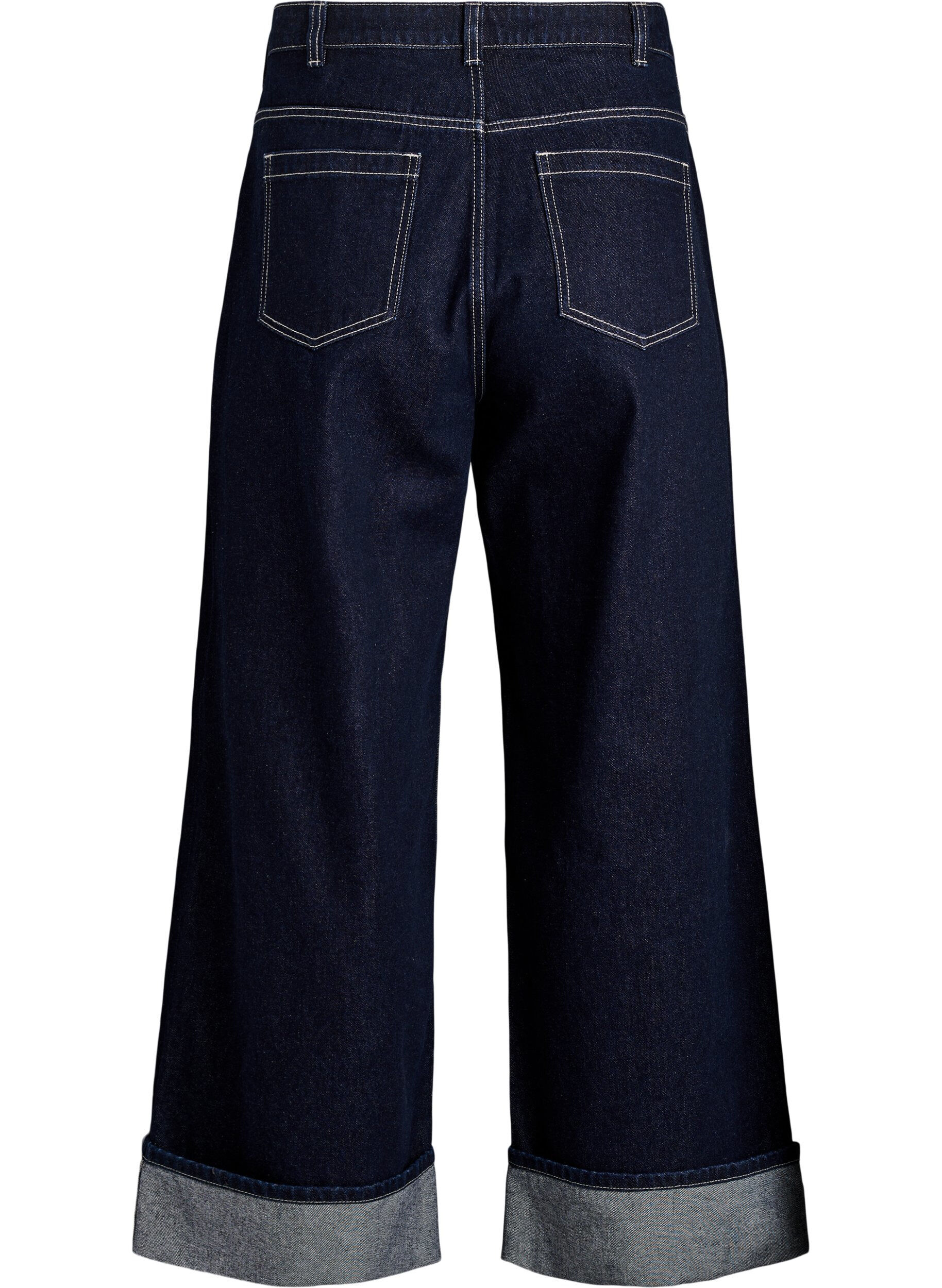 ZizziWide fit jeans med brede opsm&oslash;g og kontraststikninger, Bl&aring;, Packshot image number 1
