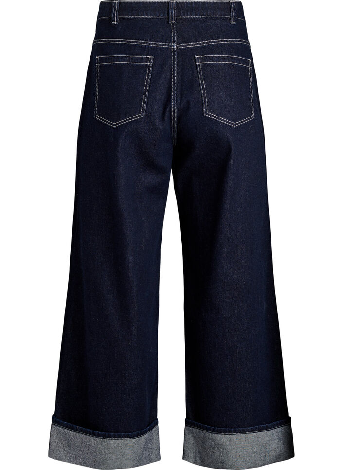 Wide fit jeans med brede opsm&oslash;g og kontraststikninger, Bl&aring;, Packshot image number 1