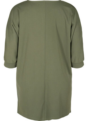 Ensfarvet tunika med 2/4 ærmer og plisséfold, Thyme, Packshot image number 1