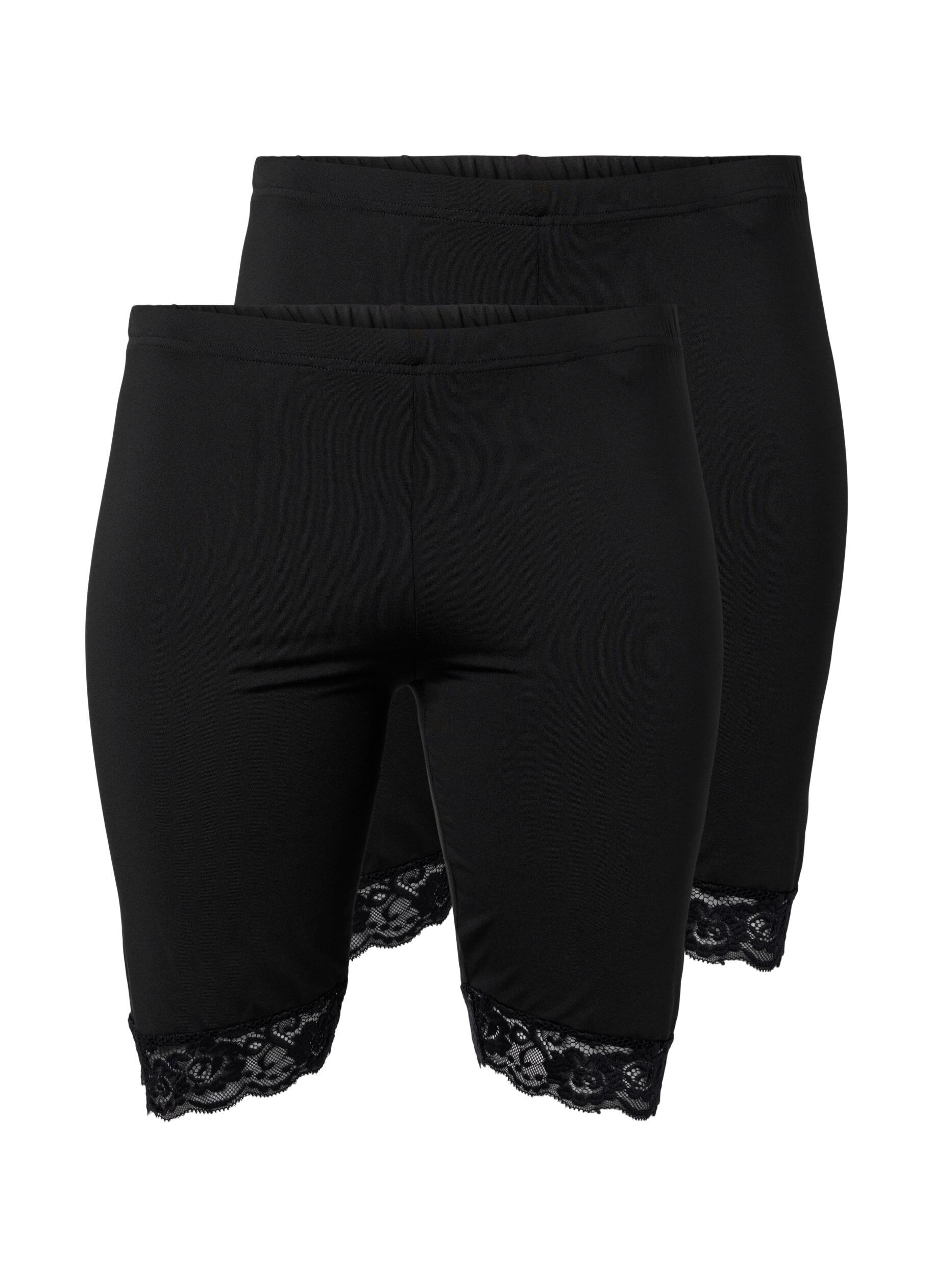 Zizzi 2-pak cykelshorts med blondekant, Black / Black, Packshot image number 0