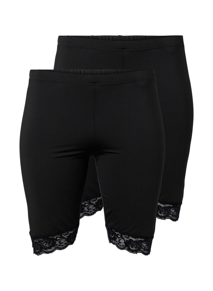 2-pak cykelshorts med blondekant, Black / Black, Packshot image number 0