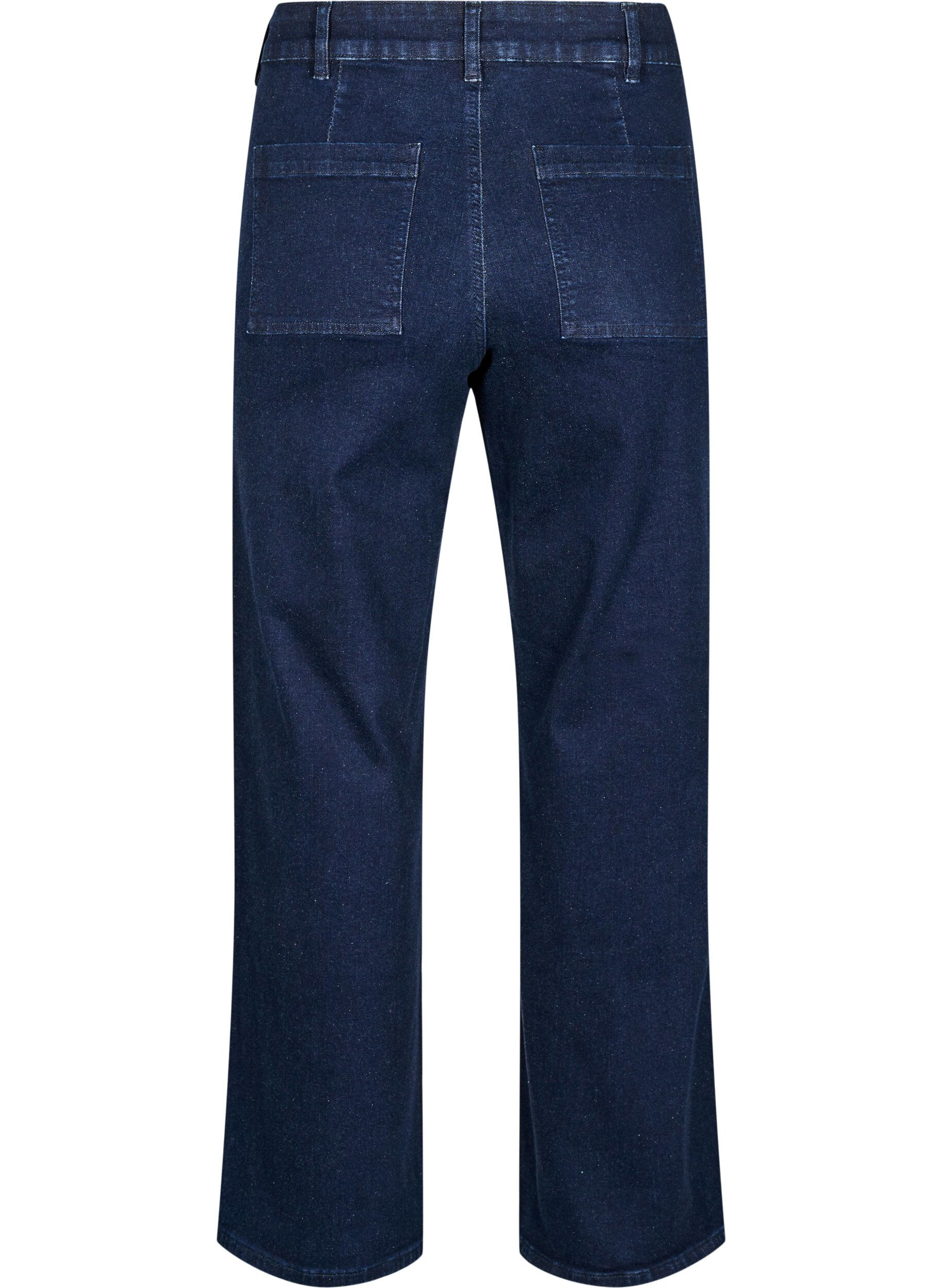Zizzi H&oslash;jtaljede jeans med vide ben, Bl&aring;, Packshot image number 1