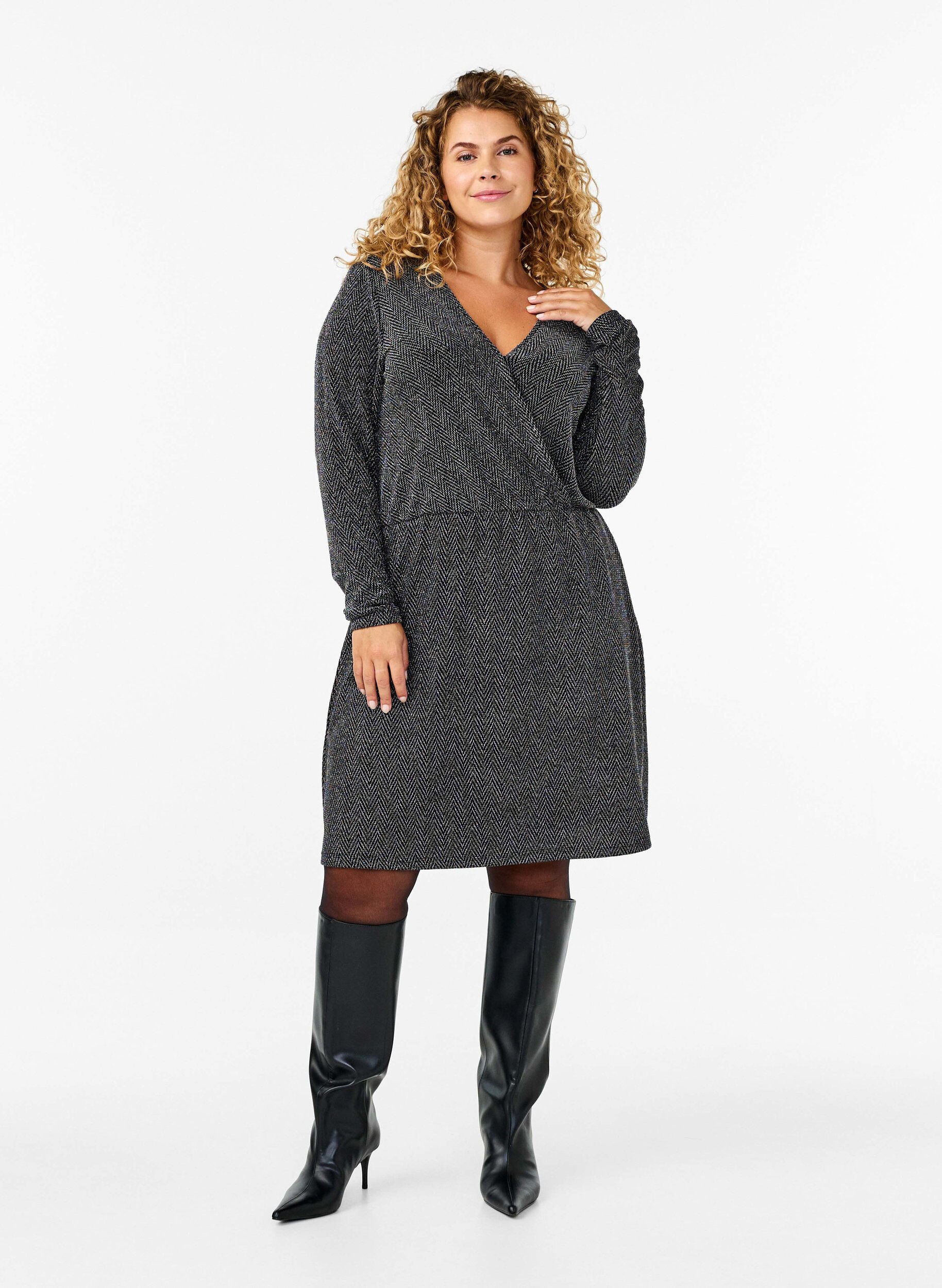 Zizzi Glimmer kjole med zigzag m&oslash;nster, Silver ZigZagShimmer, Model image number 2