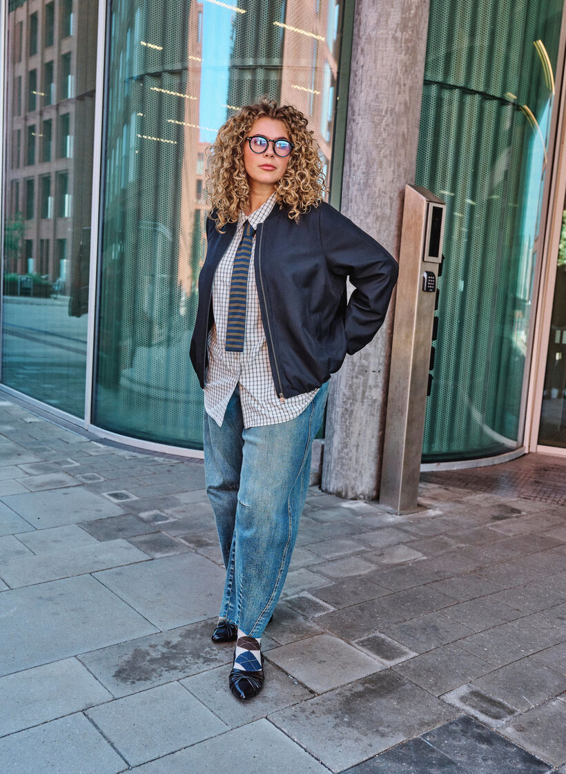 Barrel fit jeans med slidt vask, Bl&aring;, Image