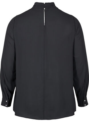 Langærmet bluse med høj hals , Black, Packshot image number 1