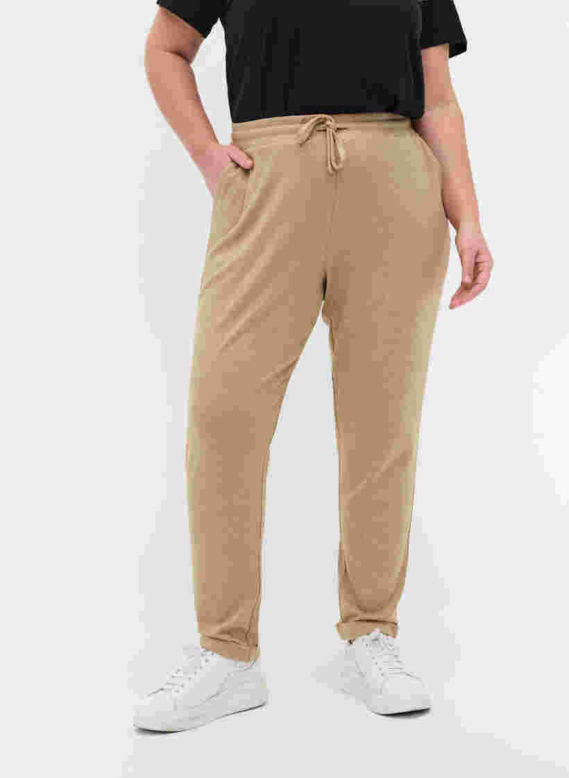 Melerede bukser med snøre og lommer, Beige Melange, Model image number 2