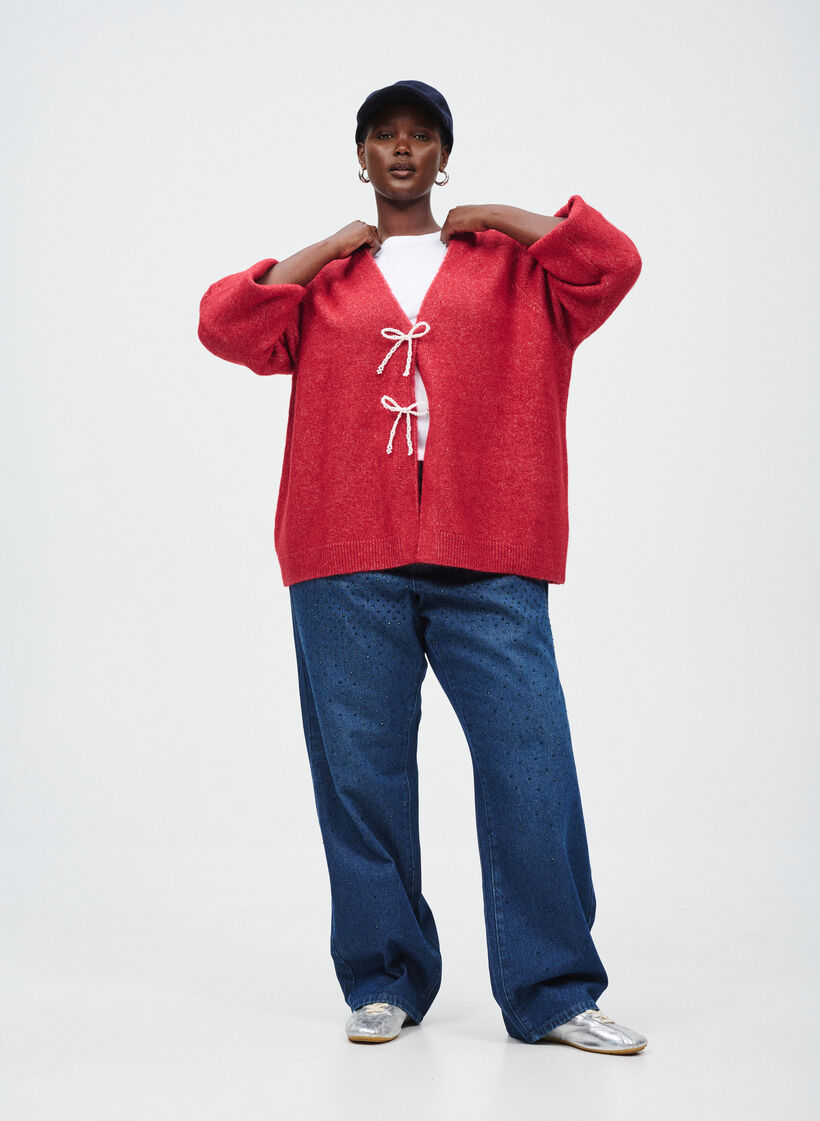 Cardigan med perlesløjfe, , Model