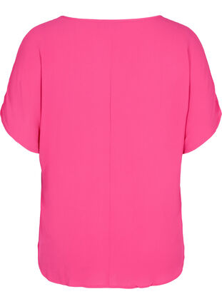 Bluse med korte ærmer og rund halsudskæring, Beetroot Purple, Packshot image number 1
