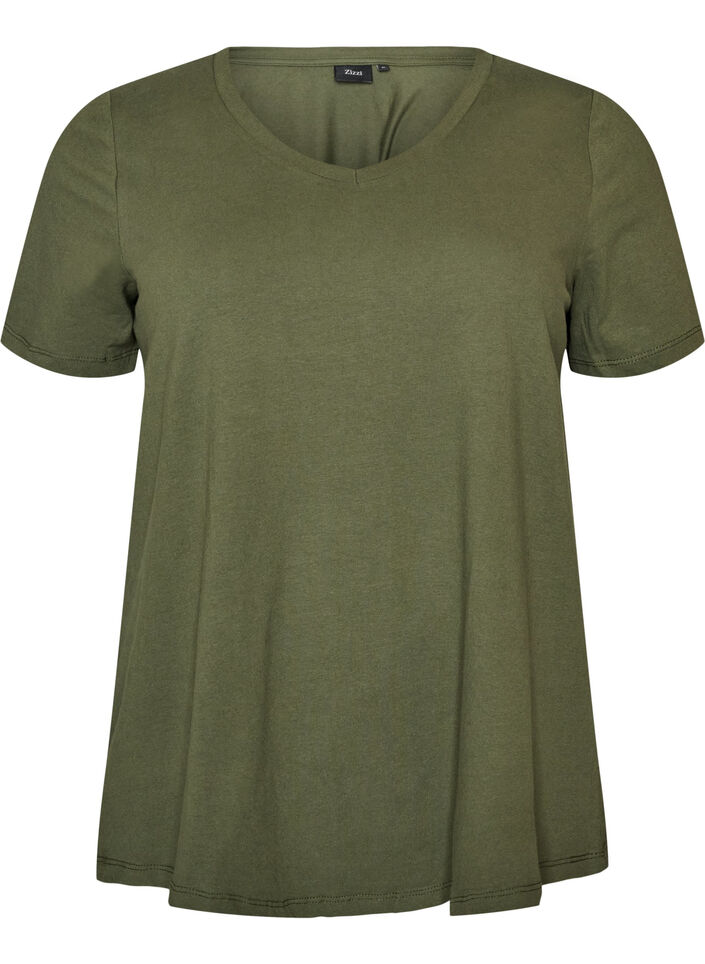 Ensfarvet basis t-shirt i bomuld, Gr&oslash;n, Packshot image number 0
