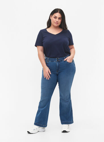 Højtaljede Ellen jeans med bootcut , Blue denim, Model image number 0