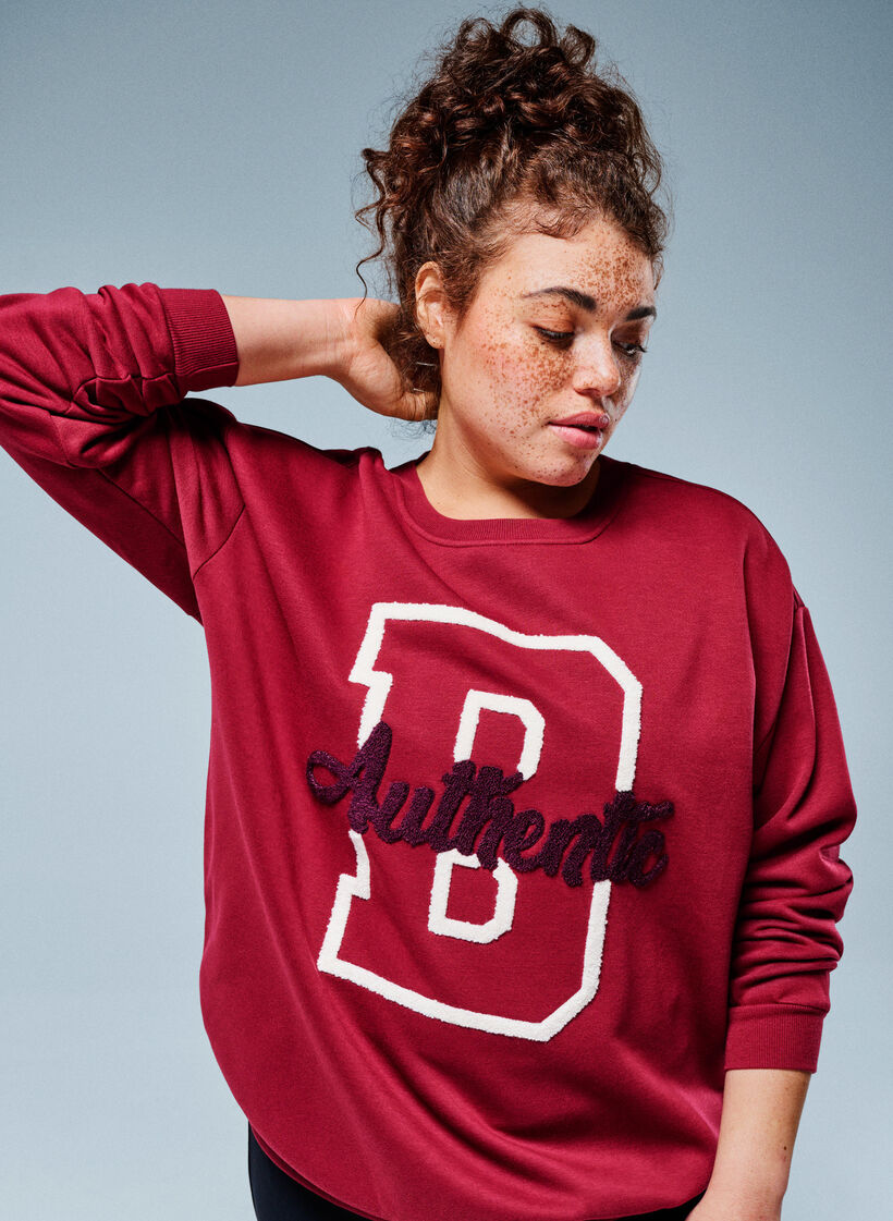 Sweatshirt med tekst i frott&eacute;, M&oslash;rk Bordeaux, Image