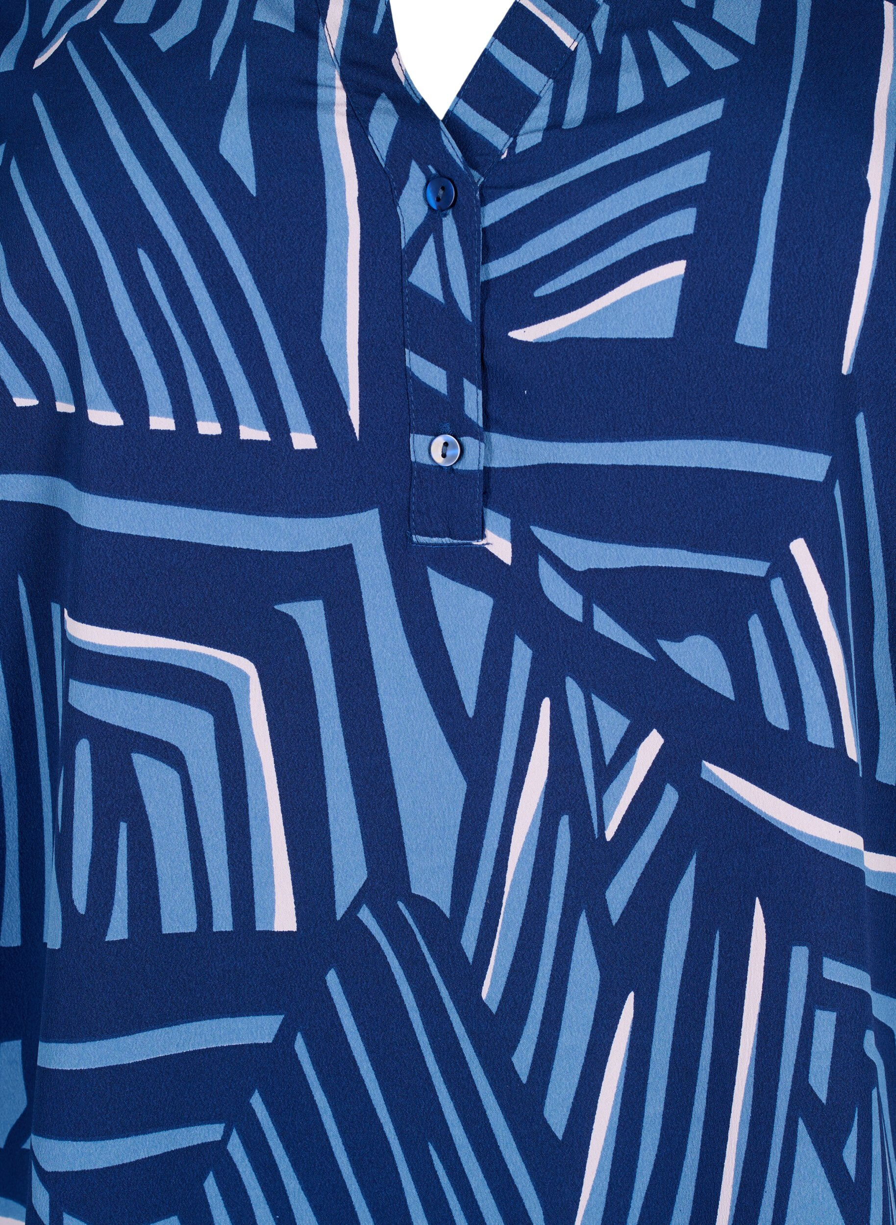 Zizzi FLASH - Lang&aelig;rmet bluse med print, Medieval Blue AOP, Packshot image number 2
