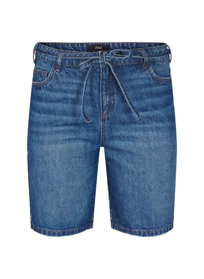 Straight fit denimshorts med bindeb&aring;nd, Bl&aring;, Packshot image number 0