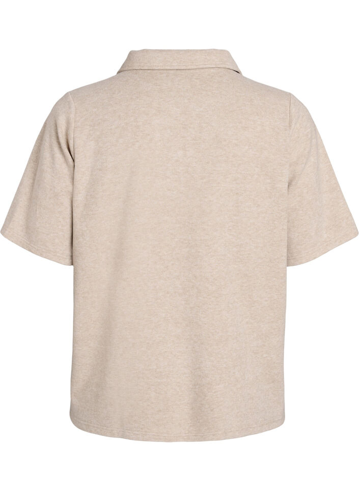 Jerseybluse med krave og korte ærmer, Brun, Packshot image number 1