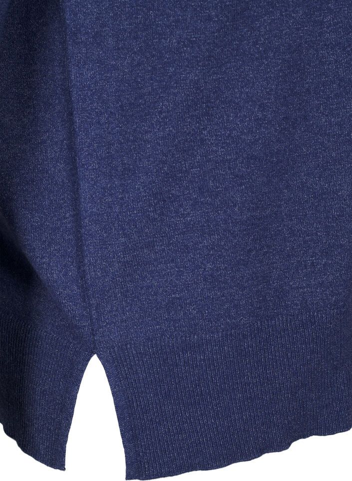 Langærmet strikbluse med slids, Blå, Packshot image number 3