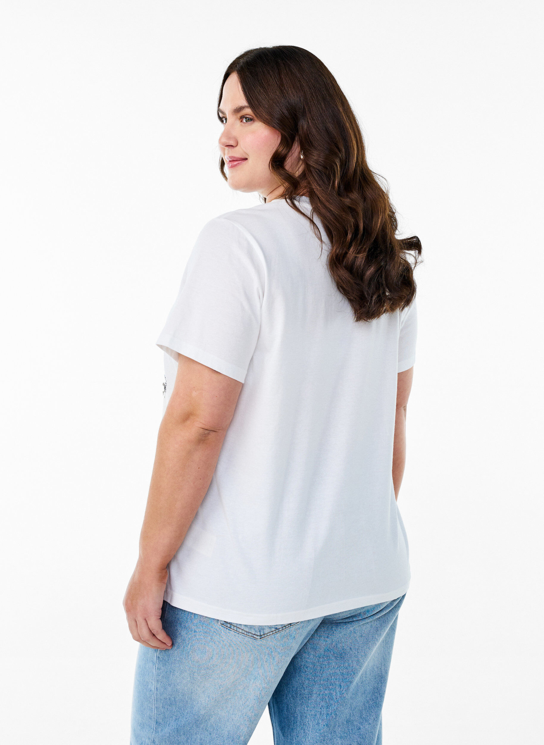 Zizzi T-shirt med paillet-blomster, Hvid, Model image number 2