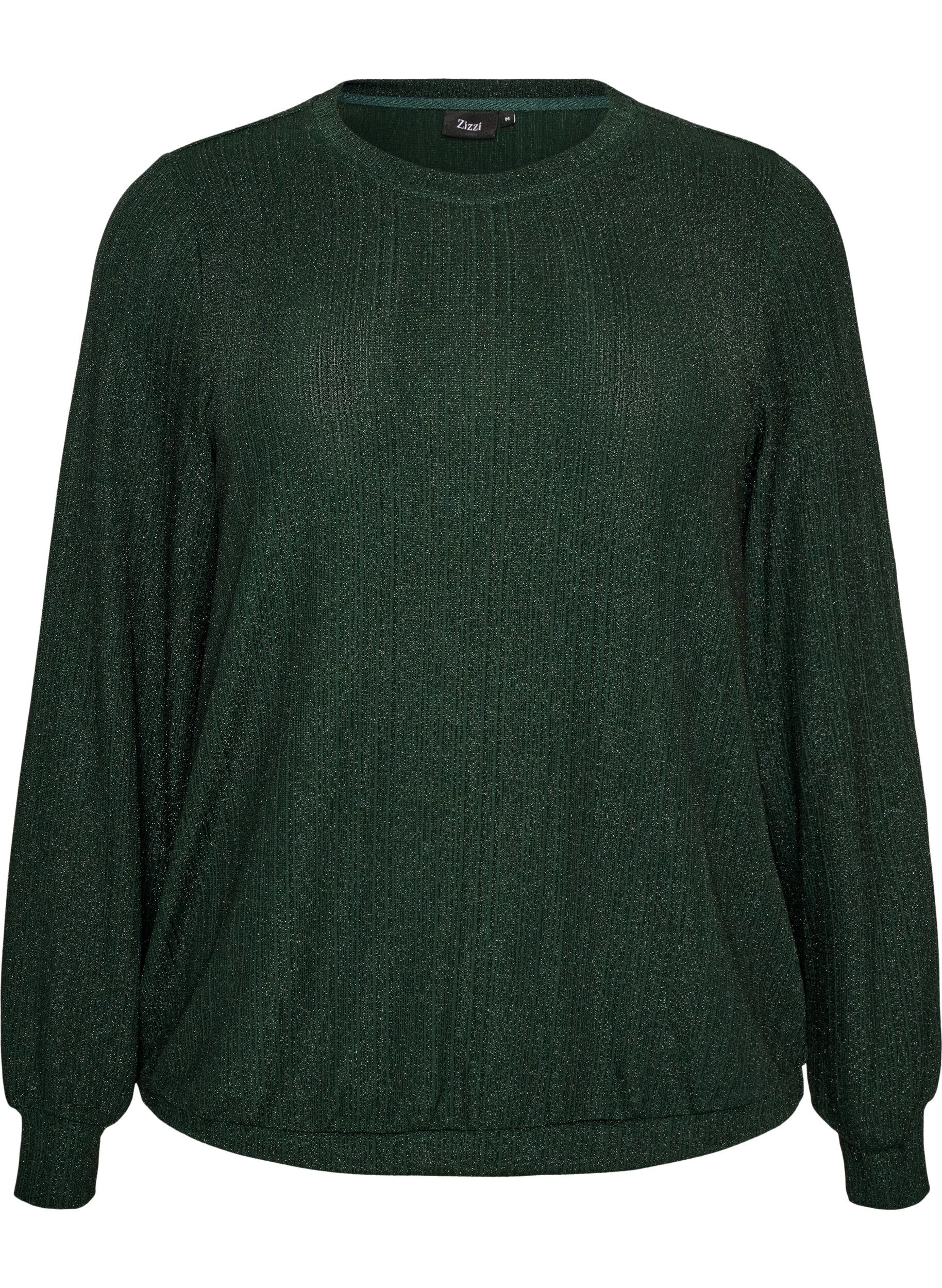ZizziBluse med lodret struktur og glittertr&aring;d, Gr&oslash;n, Packshot image number 0