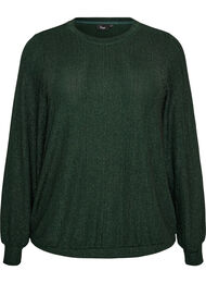 Bluse med lodret struktur og glittertr&aring;d, Gr&oslash;n