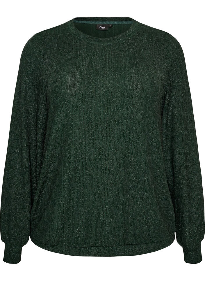 Bluse med lodret struktur og glittertr&aring;d, Gr&oslash;n, Packshot image number 0
