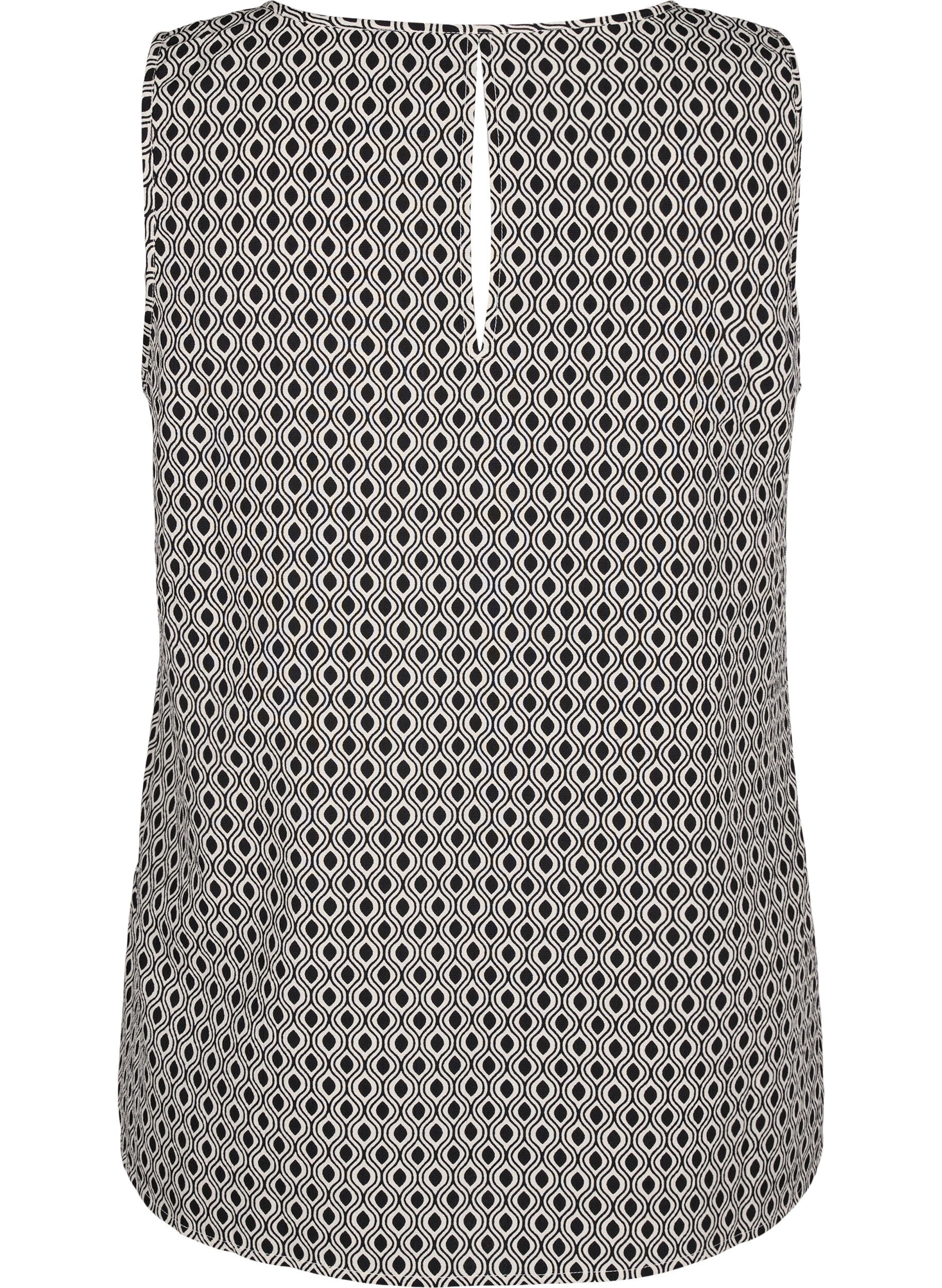 Zizzi FLASH - &AElig;rmel&oslash;s top med print, Sort, Packshot image number 1