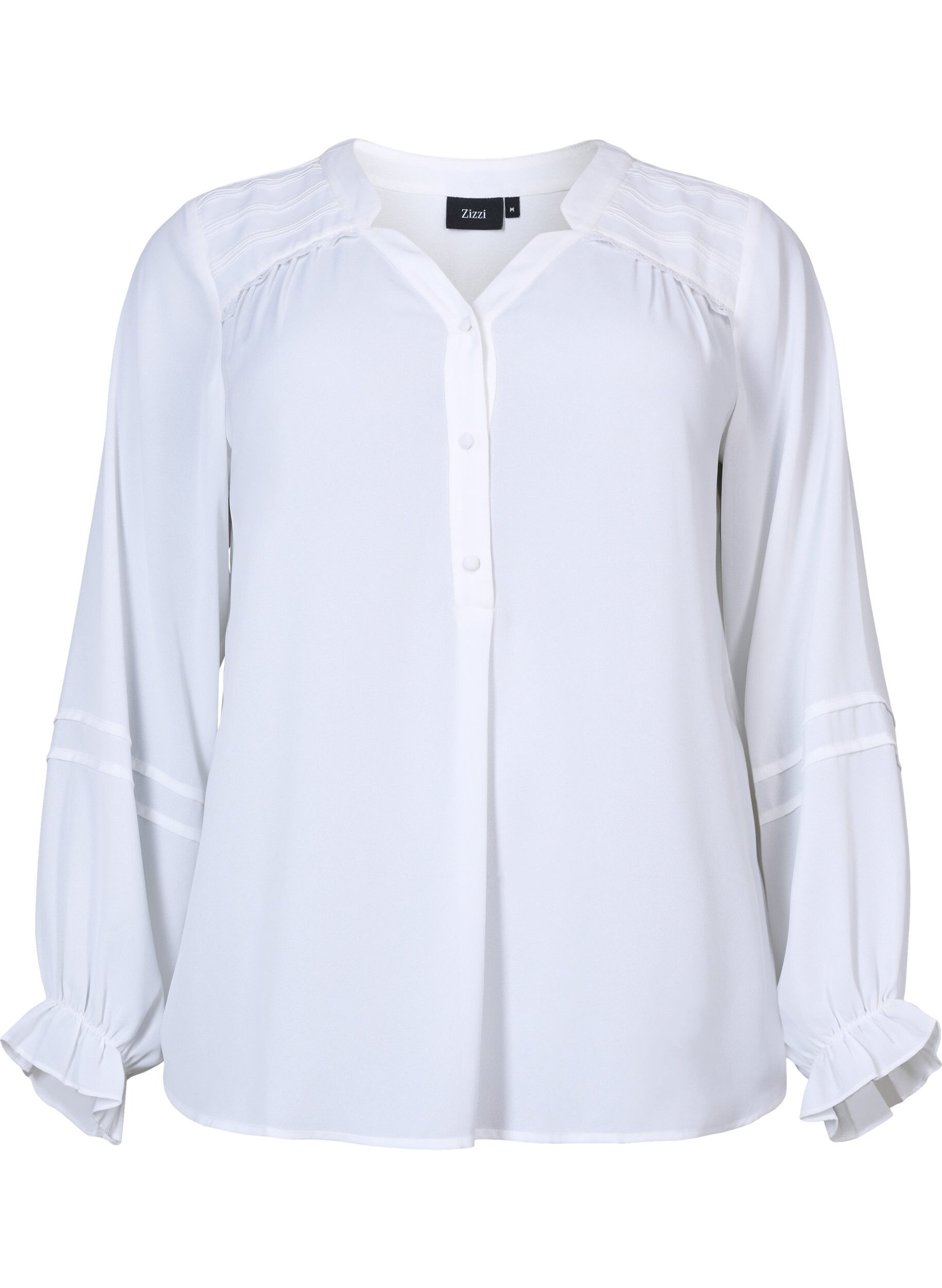 Zizzi Bluse med lange &aelig;rmer og knaplukning, Bright White, Packshot image number 0