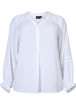 Bluse med lange ærmer og knaplukning, Bright White, Packshot image number 0