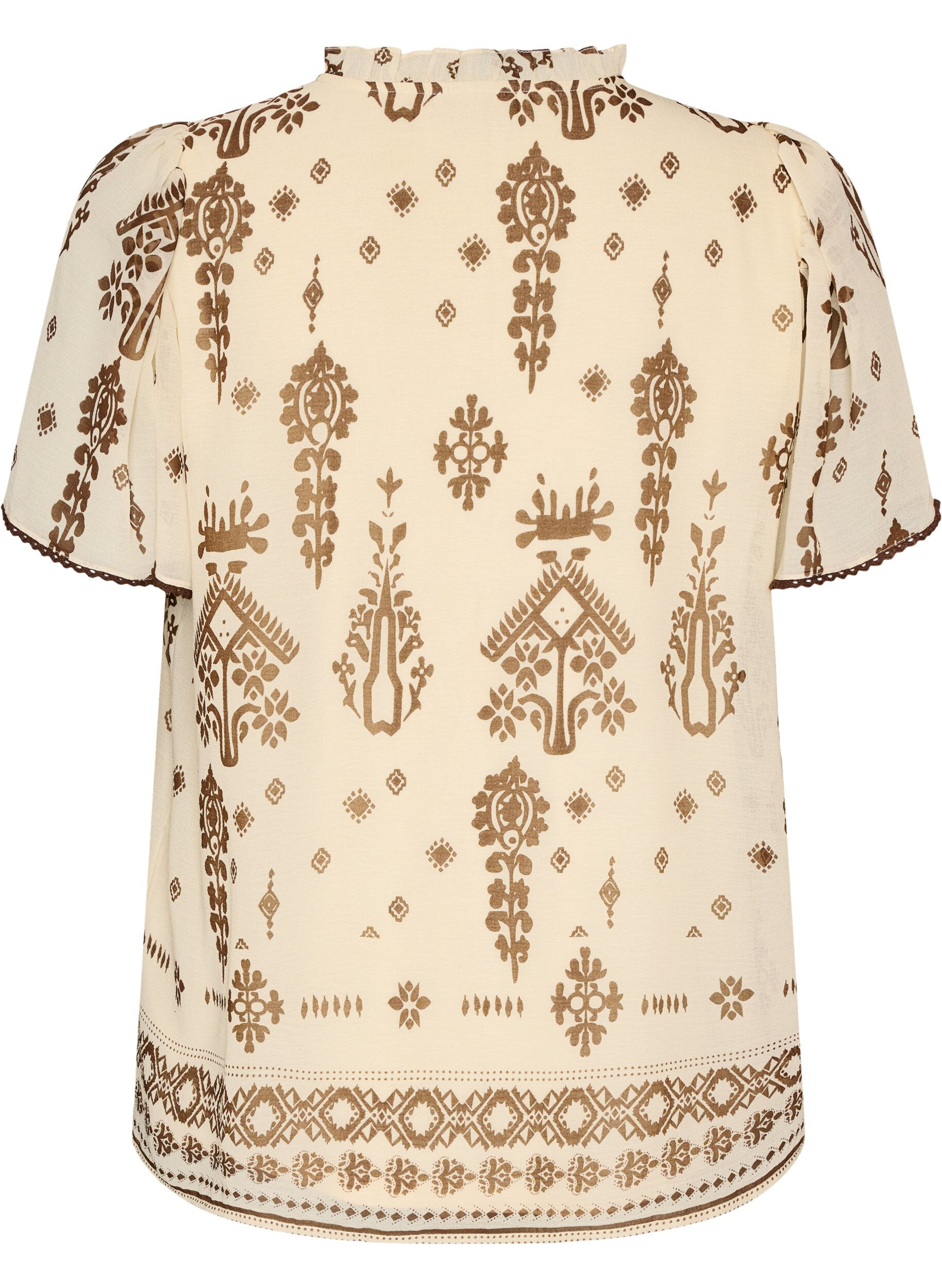 ZizziBluse med m&oslash;nster og crochetb&aring;nd, Beige, Packshot image number 1