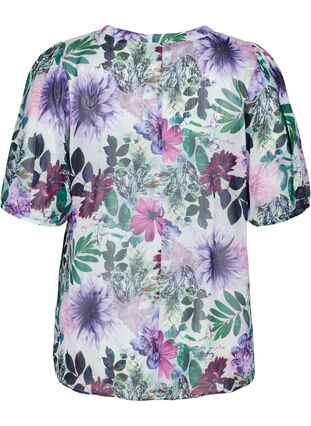 Blomstret bluse med 2/4 ærmer, Purple Flower mix, Packshot image number 1