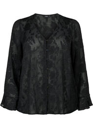 Langærmet skjorte med jacquard look, Black