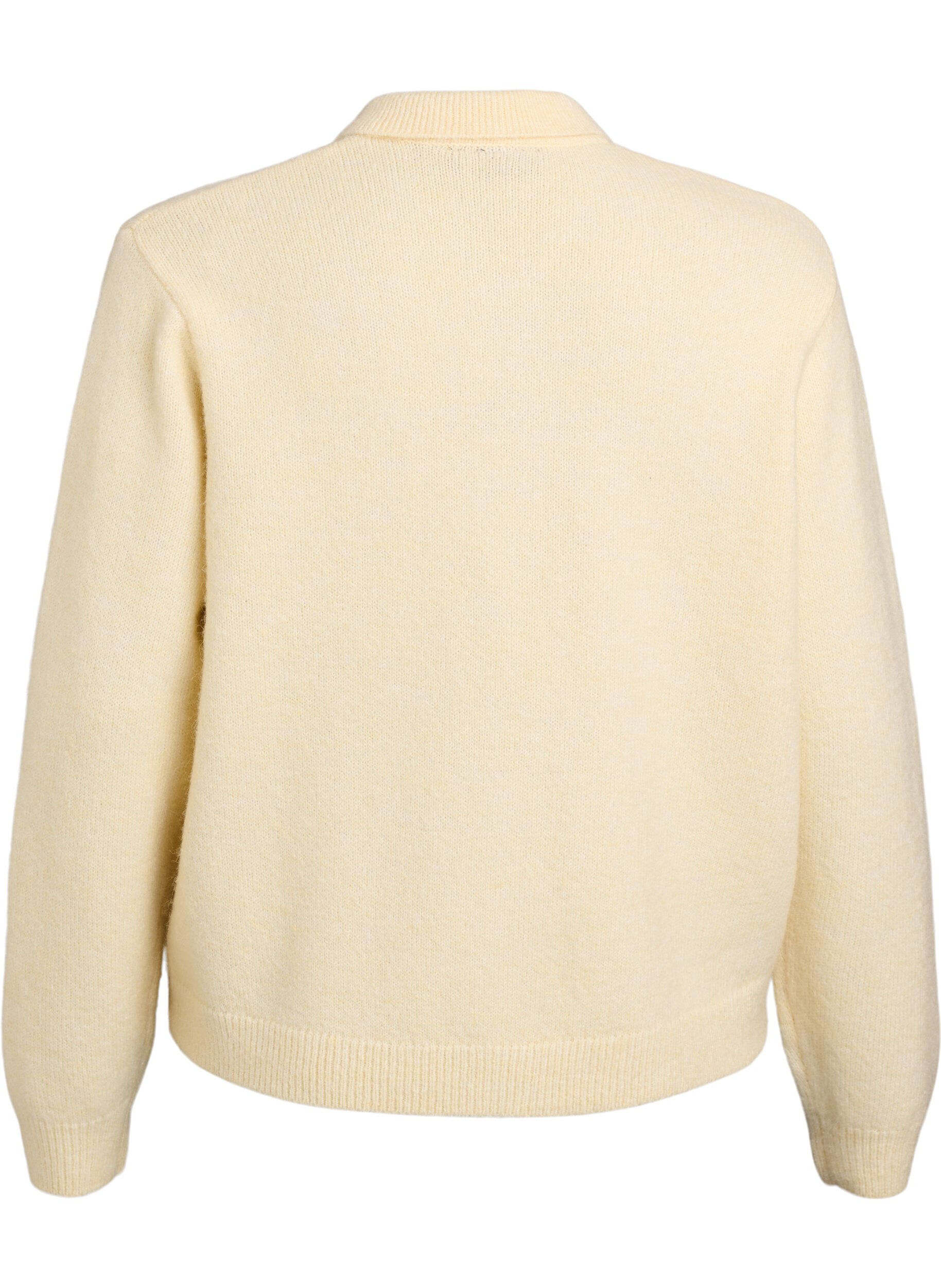 Zizzi Strikket cardigan med krave og knapper, Gul, Packshot image number 1