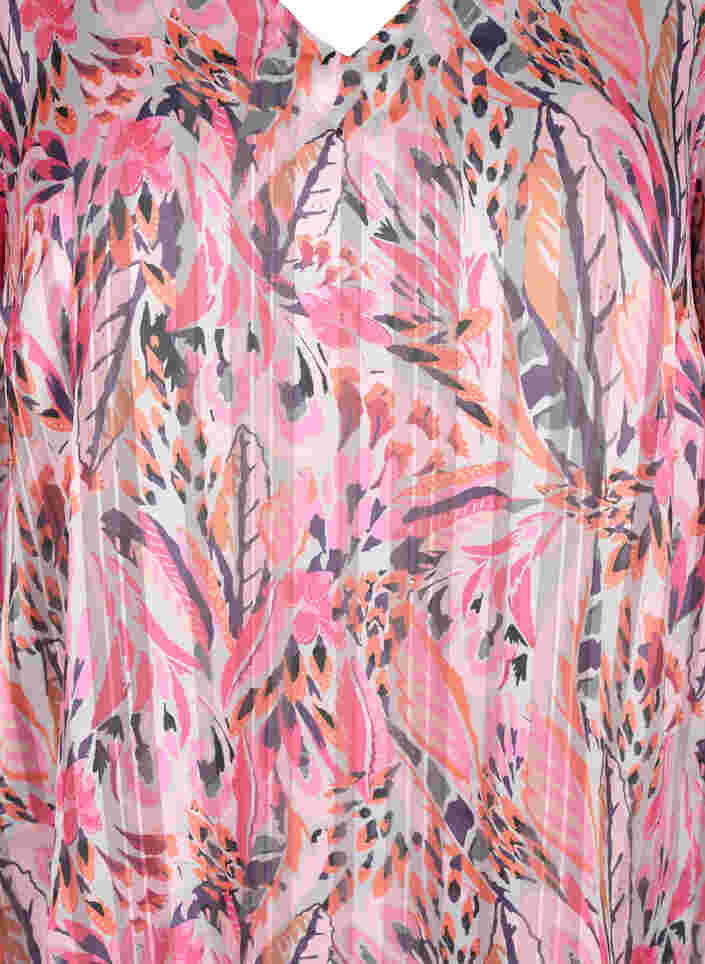 Printet bluse med v-hals og 3/4 ærmer, Pink Feather, Packshot image number 2