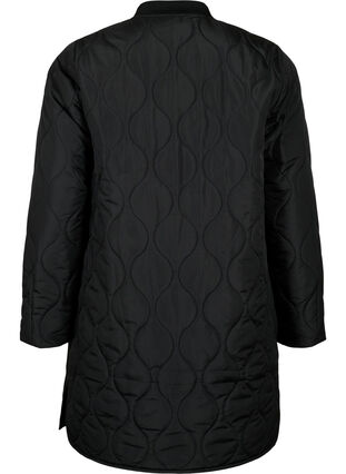 Lang quiltet jakke med lommer og lynlås, Black, Packshot image number 1