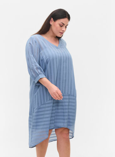 Viskose kjole med 3/4 ærmer og v-hals, Coronet Blue, Model image number 0