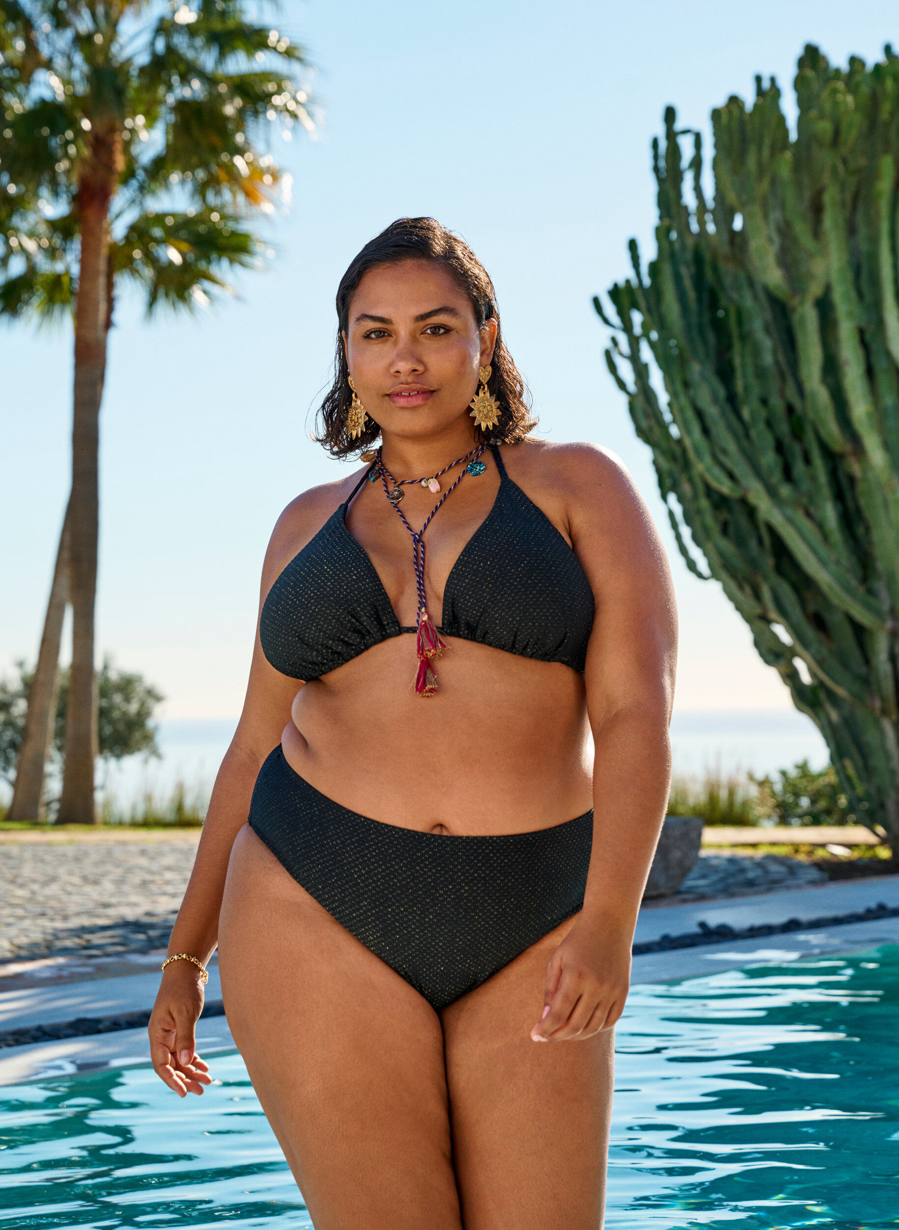 Zizzi Bikiniunderdel med  glimmer og tai-snit, Sort, Image image number 0