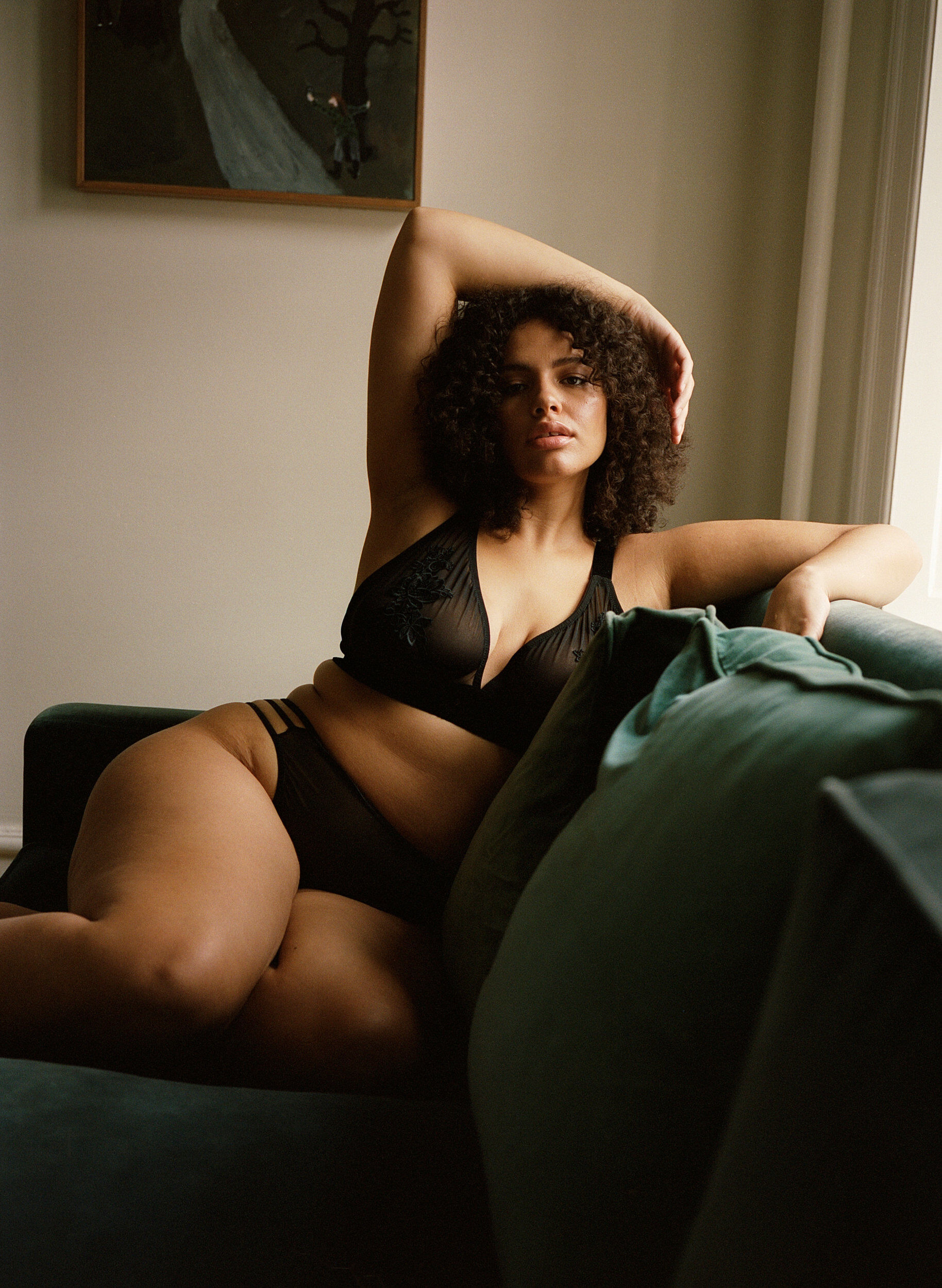 Zizzi Mesh bh med velour og blonder, Black, Image image number 0