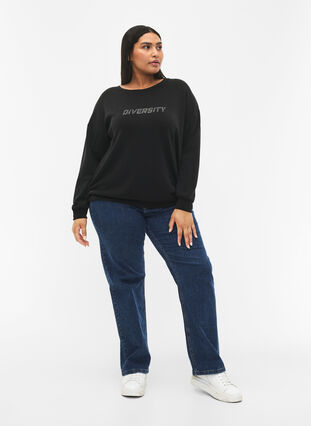 Sweatshirt i modal-mix med tekstprint, Black, Model image number 2